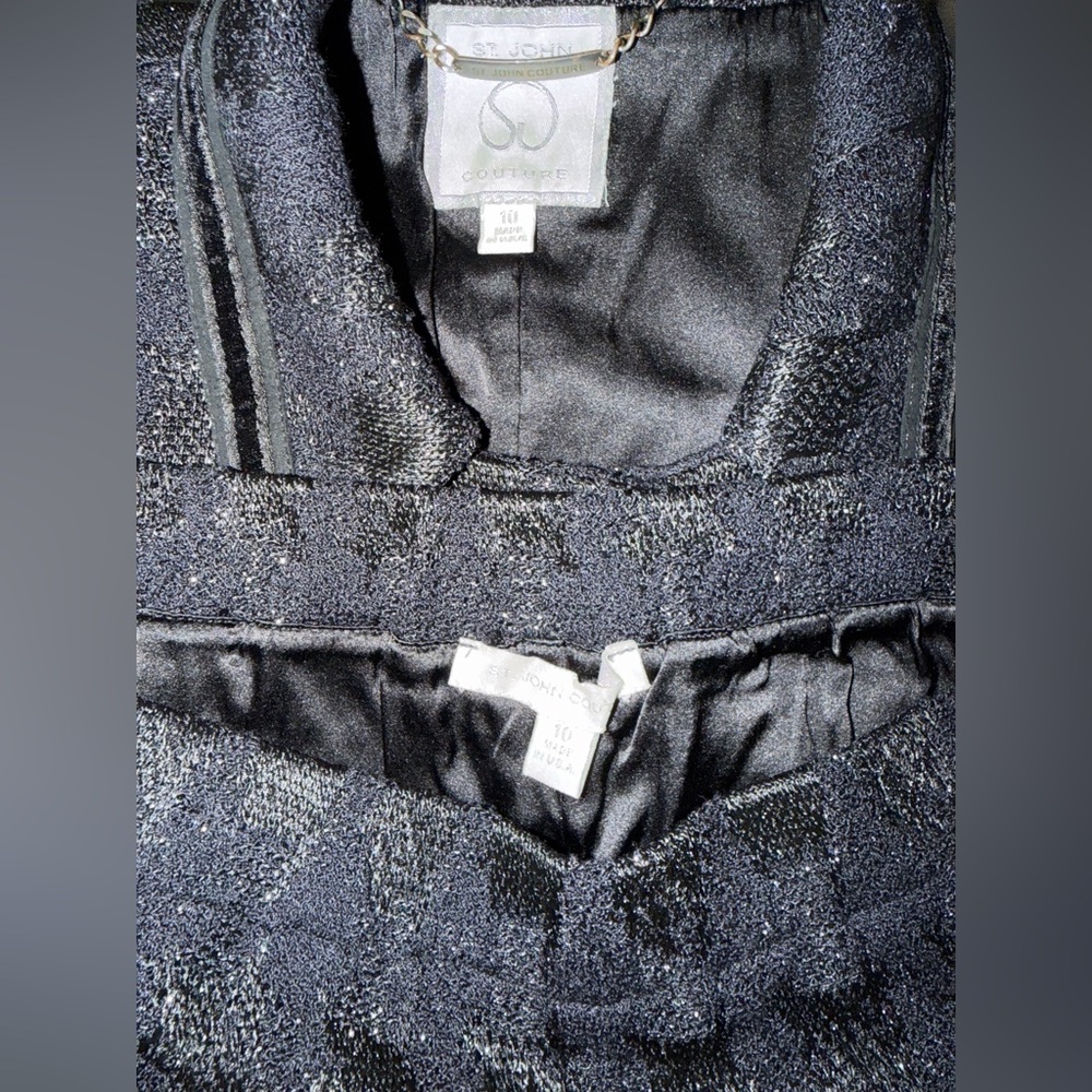 St. John Black Metallic Houndstooth Skirt Suit - Picture 6 of 6